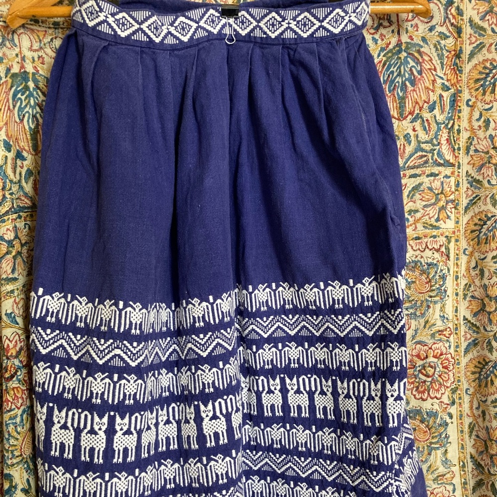 Hand Stitched Skirt-Blue with White Embroidery